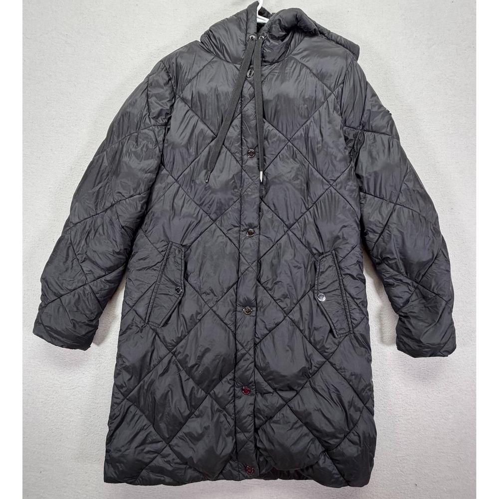 Michael Kors Womens Puffer Coat Regular Black Quilted Hooded Jacket M